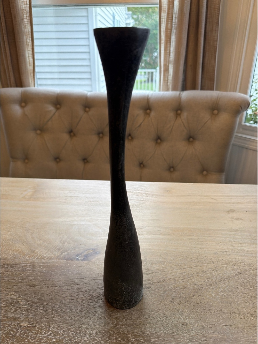 Auth Vintage Mid-Century Modern 14" Lathe-Spun Metal Hourglass Taper Candlestick